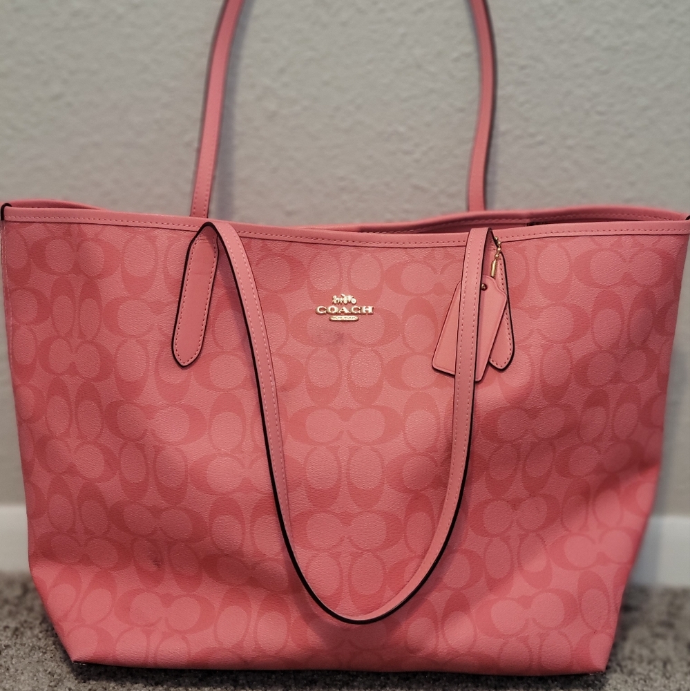 Coach Signature Pink Tote & Matching Wallet Bundle Set